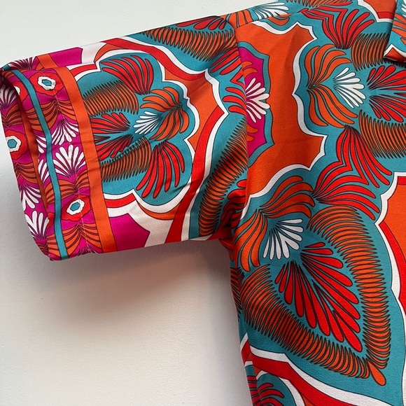 NWT Peach V-Neck Tie Top Retro floral art deco print - Picture 7 of 11